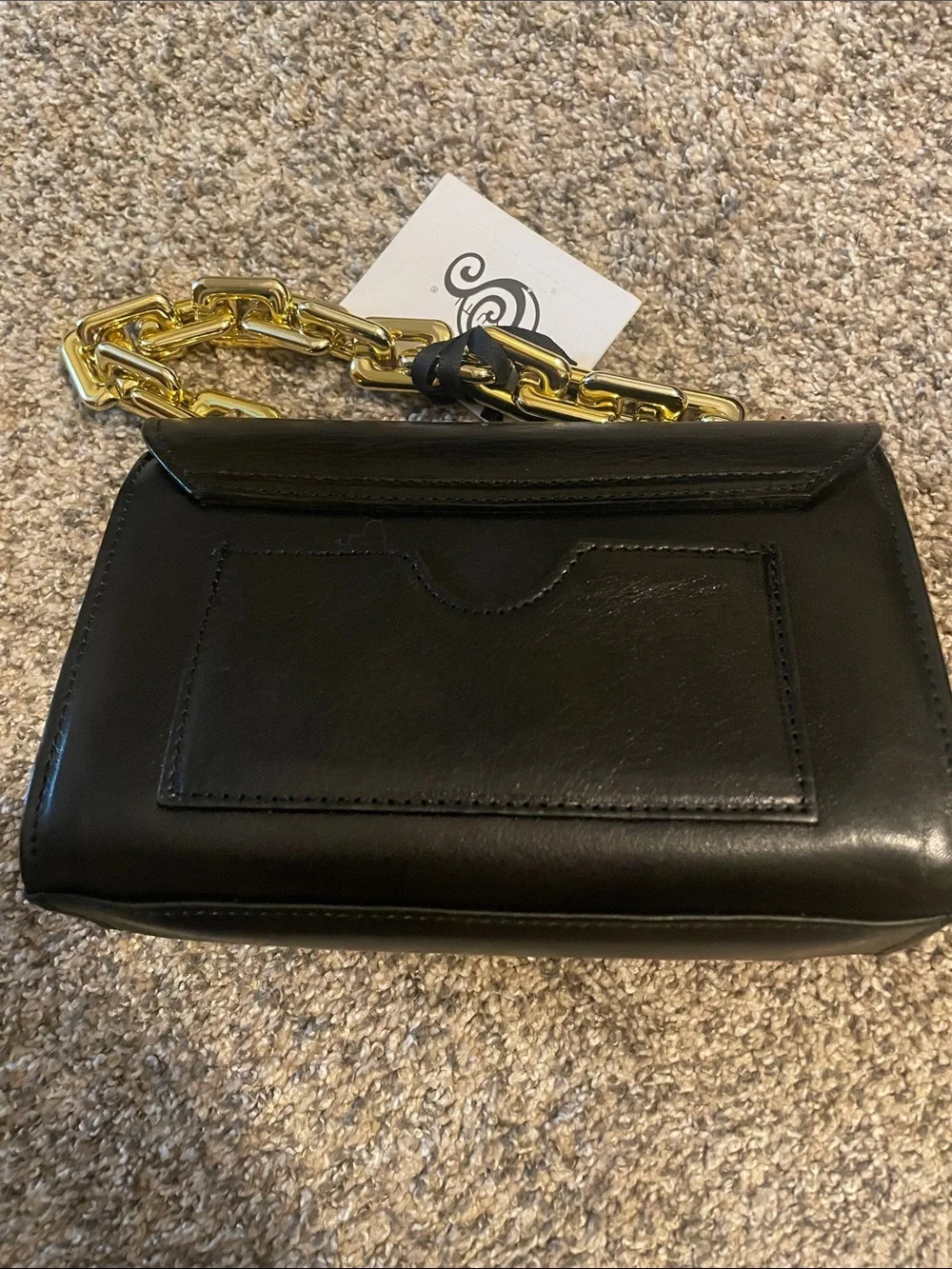 NWT Borsa San232 Black Leather Satchel with Gold Chain Handle and Hardware